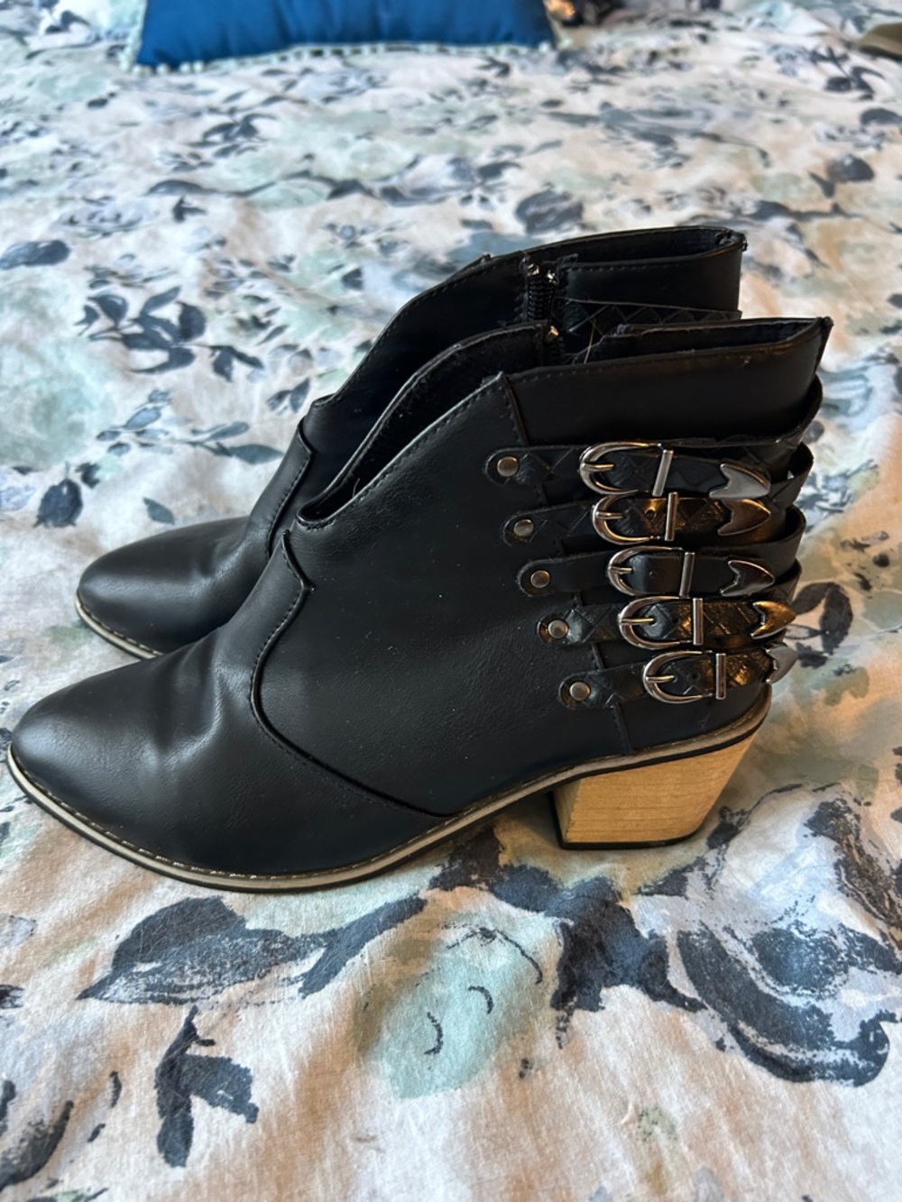 Women’s Black Ankle Boots with Buckle Detail - Sz 7.5